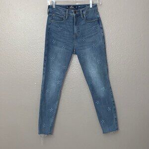 Hollister Curvy High-Rise Crop Super Skinny embroidery Star Jeans Size 27